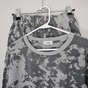 Cozie by Pink Rose Women's Gray Tie-dye Waffle Knit Leisure Lounge Set Sz S